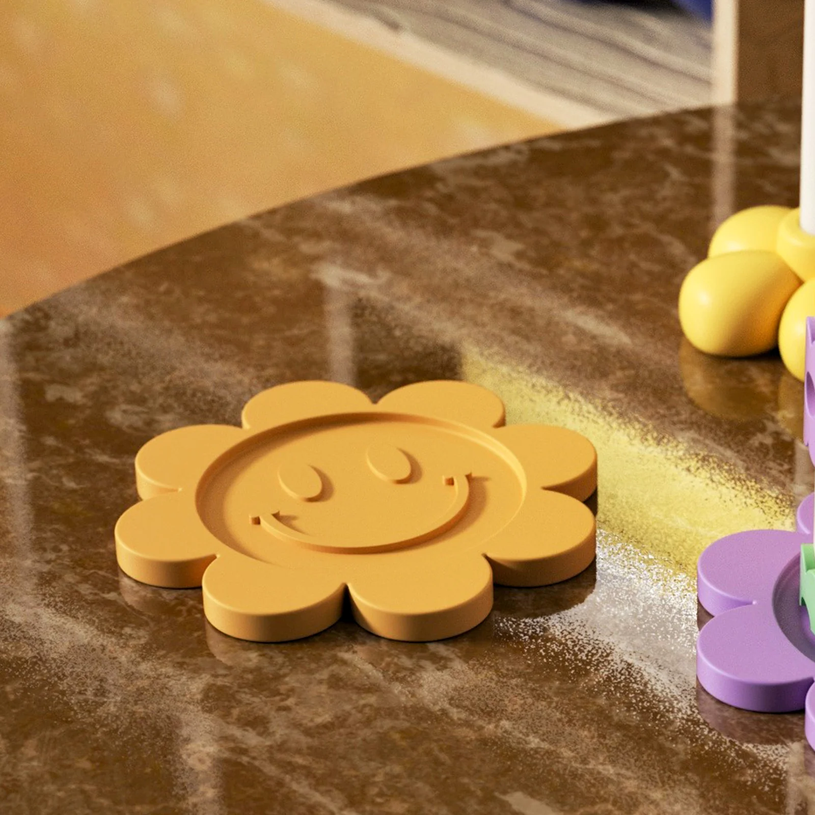 Floral Smile Face Coaster Concrete Silicone Mold - Image 4