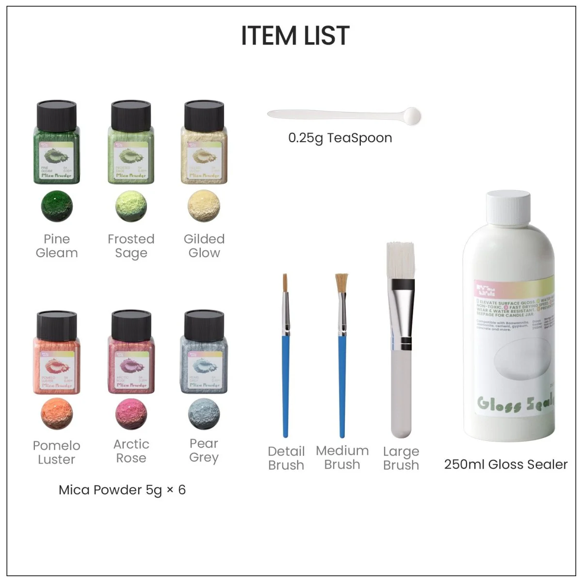 Glitter Colorable Acrylic Gloss Sealer Varnish with Mica Powder Kit - 6 of Aura Colors - Image 10
