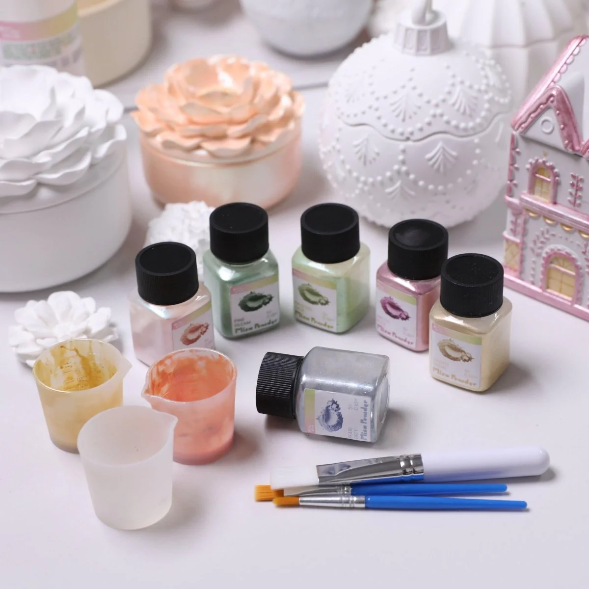 Glitter Colorable Acrylic Gloss Sealer Varnish with Mica Powder Kit - 6 of Aura Colors - Image 4
