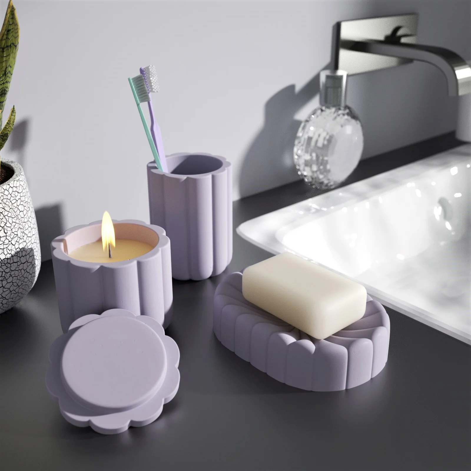 Concrete Bathroom Accessories Set Silicone Mold - Image 4