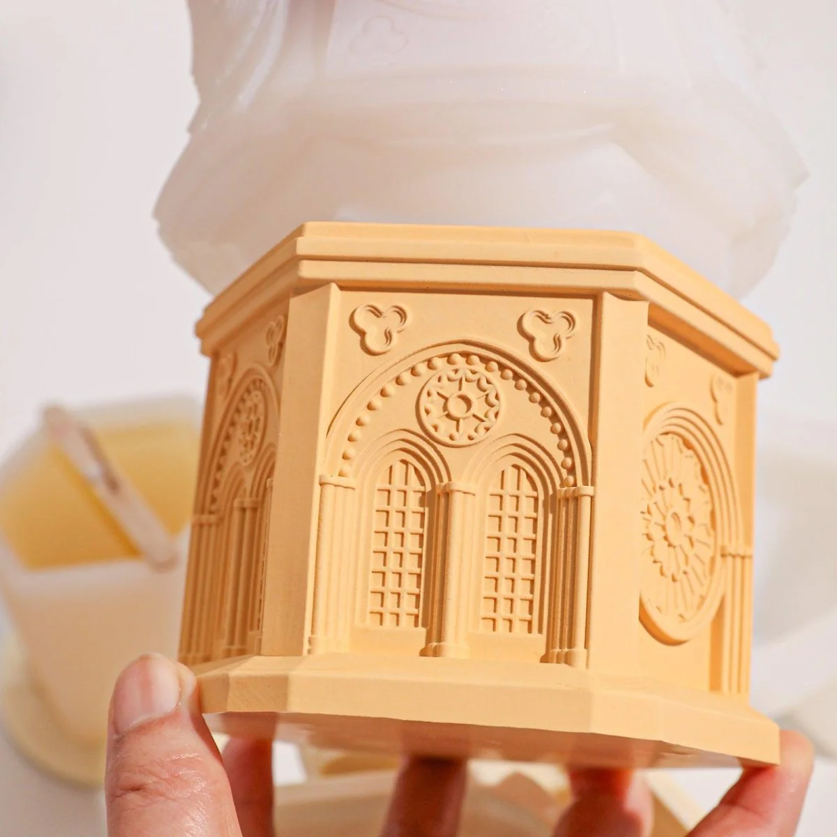 Elegant Gothic Architecture Candle Jar Silicone Mold with 7.5oz Candle Refill Mold - Image 3