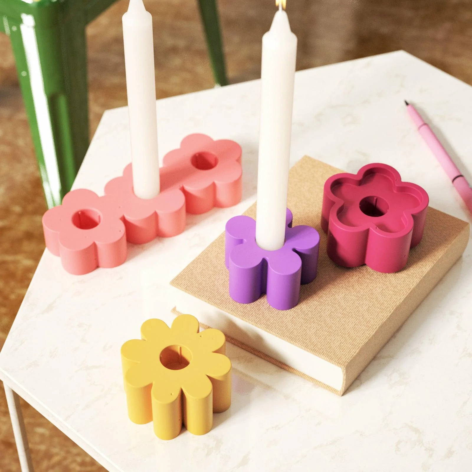 Cute Flower Taper Candle Holder Silicone Mold - Image 7