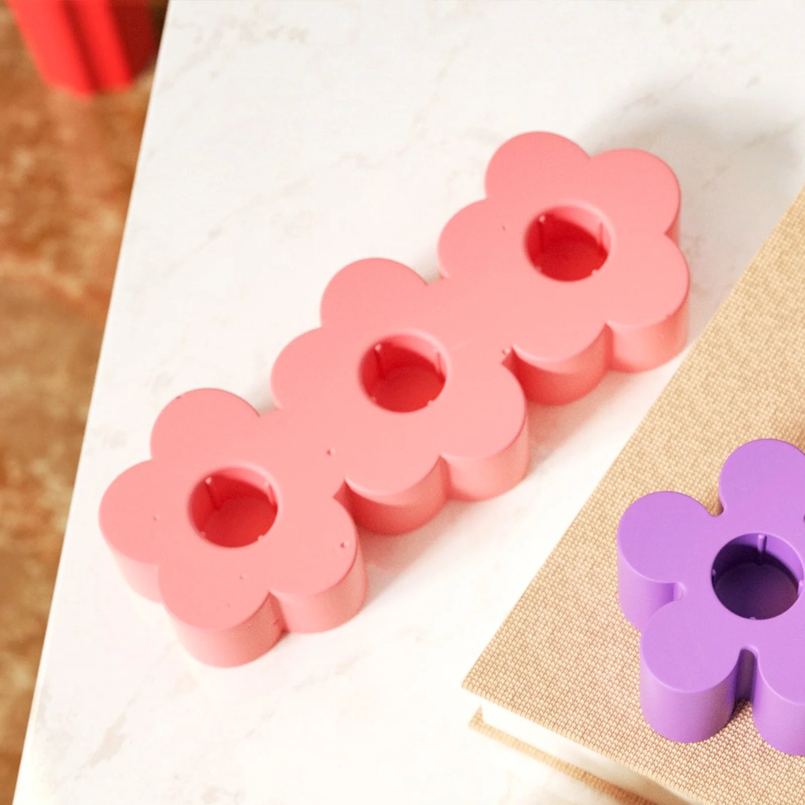 3-Holes Cute Flower Taper Candle Holder Silicone Mold - Image 4