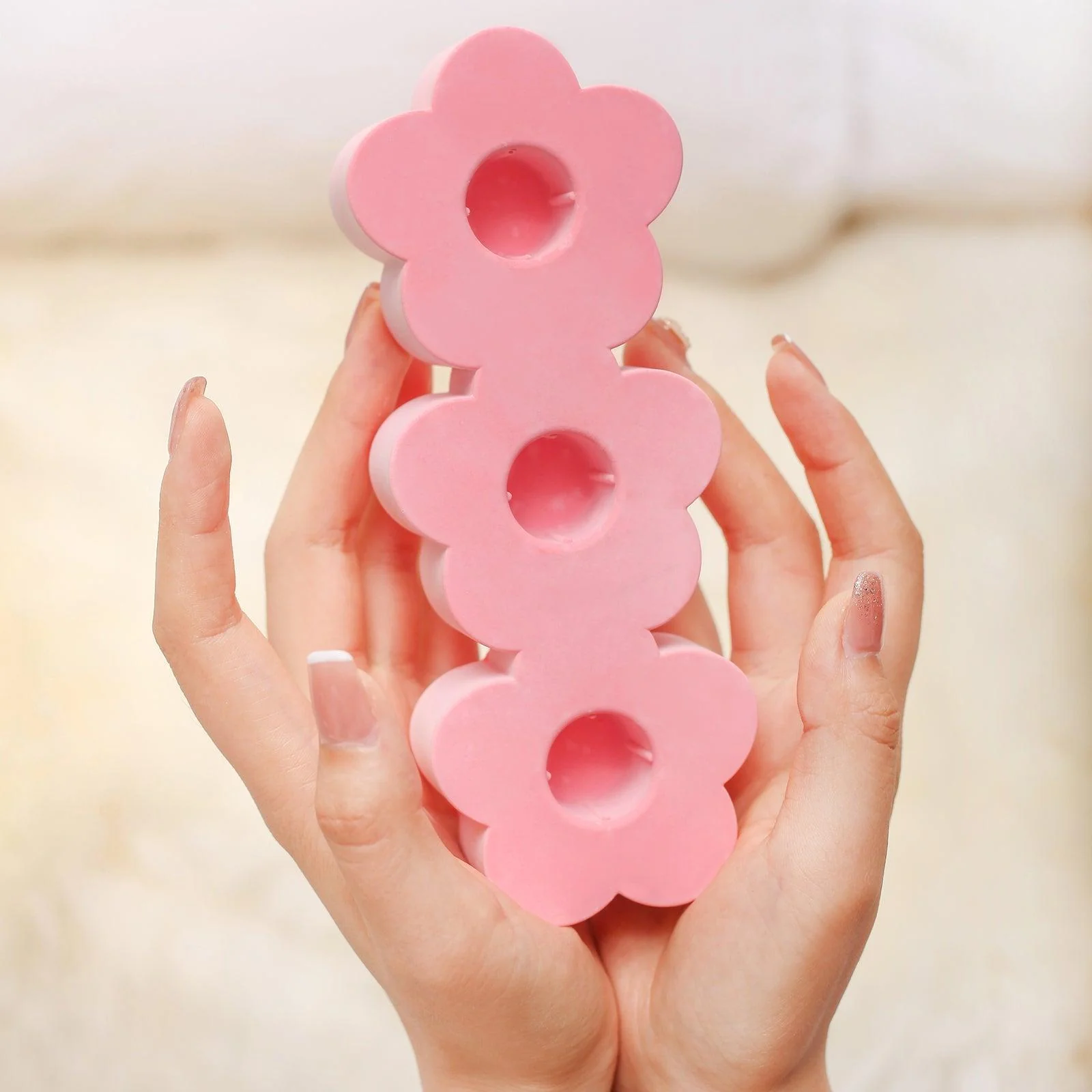 3-Holes Cute Flower Taper Candle Holder Silicone Mold - Image 5