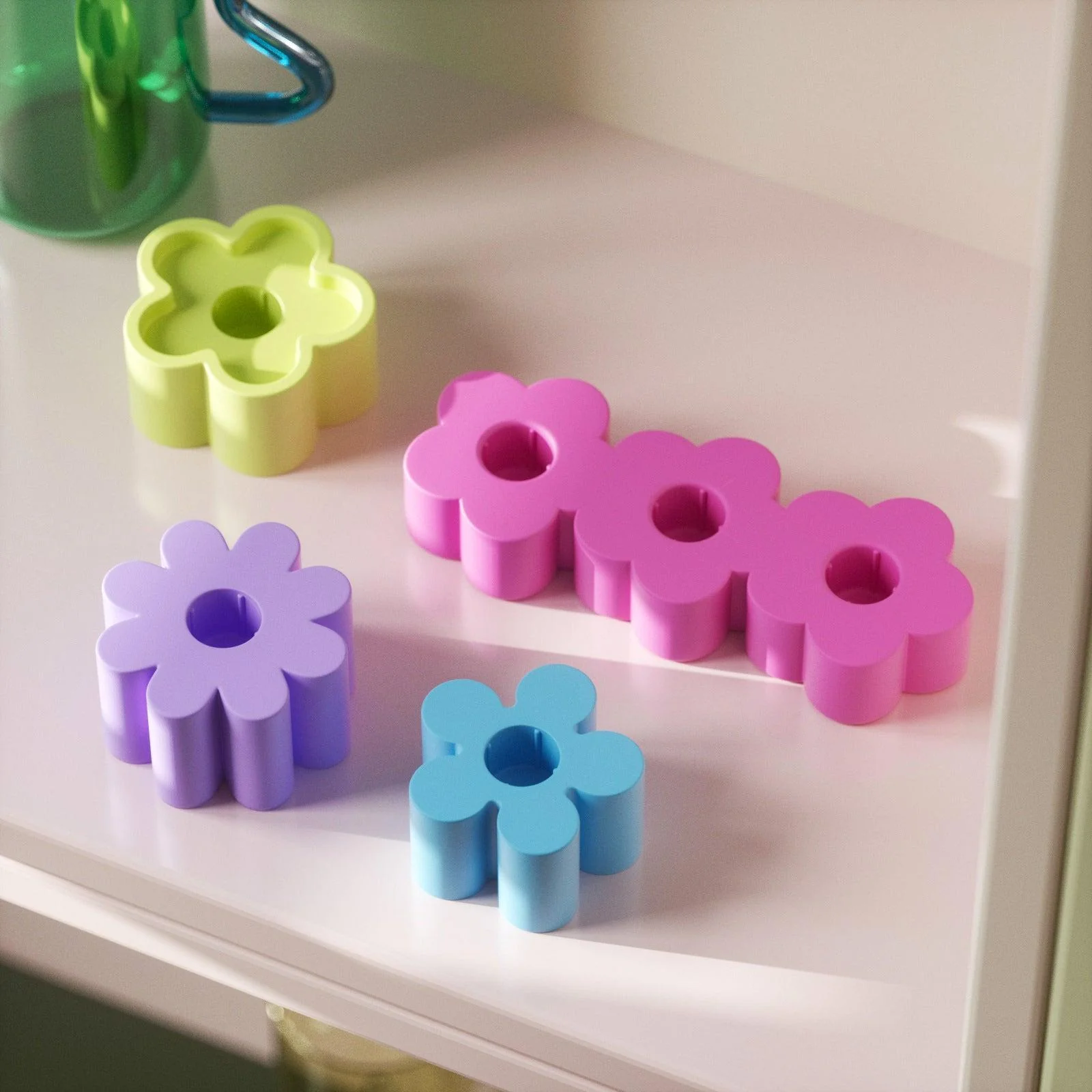 3-Holes Cute Flower Taper Candle Holder Silicone Mold - Image 7