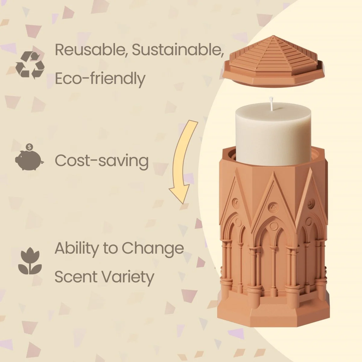 Tall Elegant Gothic Architecture Candle Jar Silicone Mold with 7oz Candle Refill Mold - Image 10