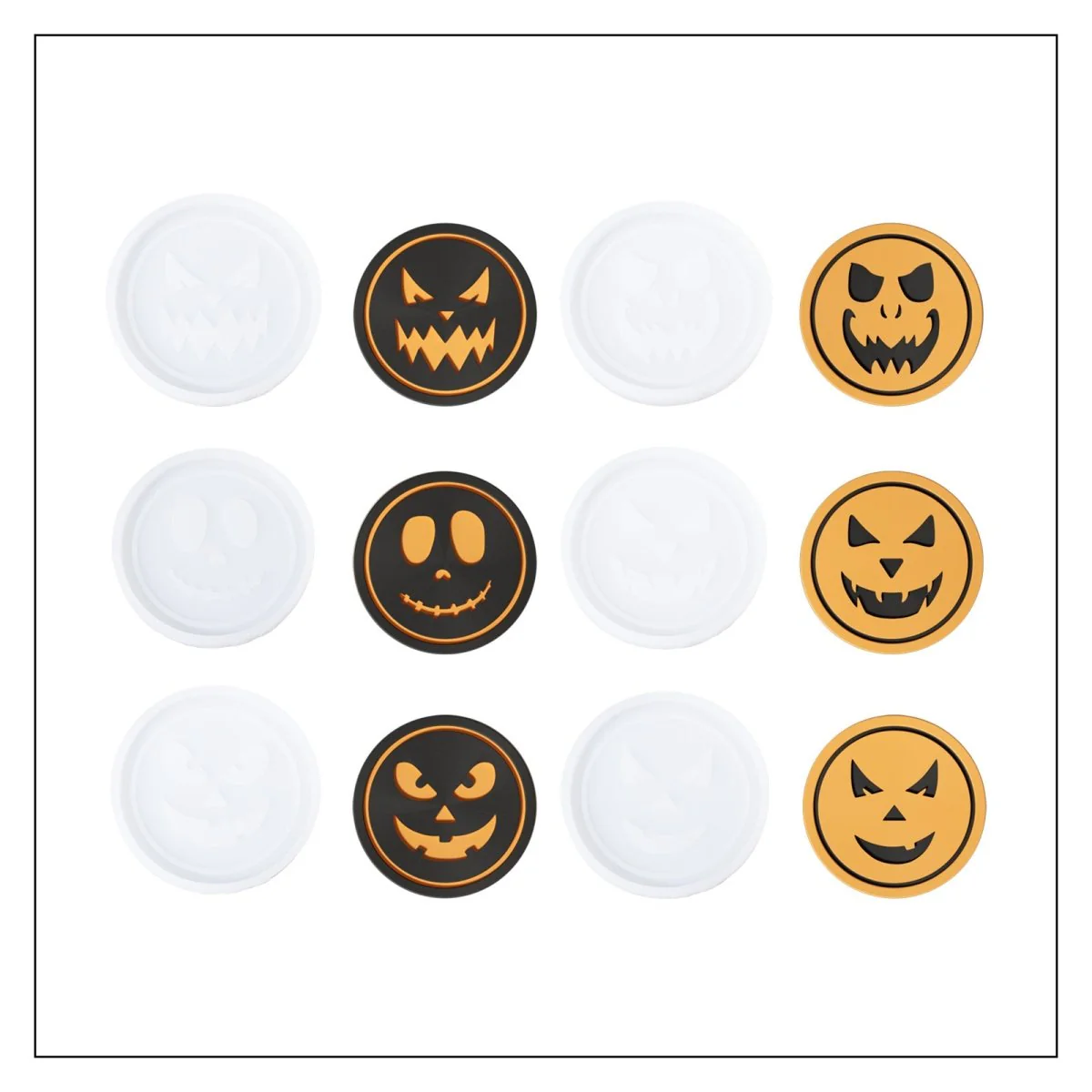 Jack-O'-Lantern Faces Coaster Silicone Mold Collection - Image 17