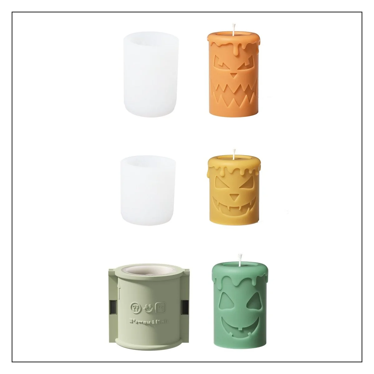 Short Scary Pumpkin Ghost Face Pillar Candle Silicone Mold for Halloween - Image 15