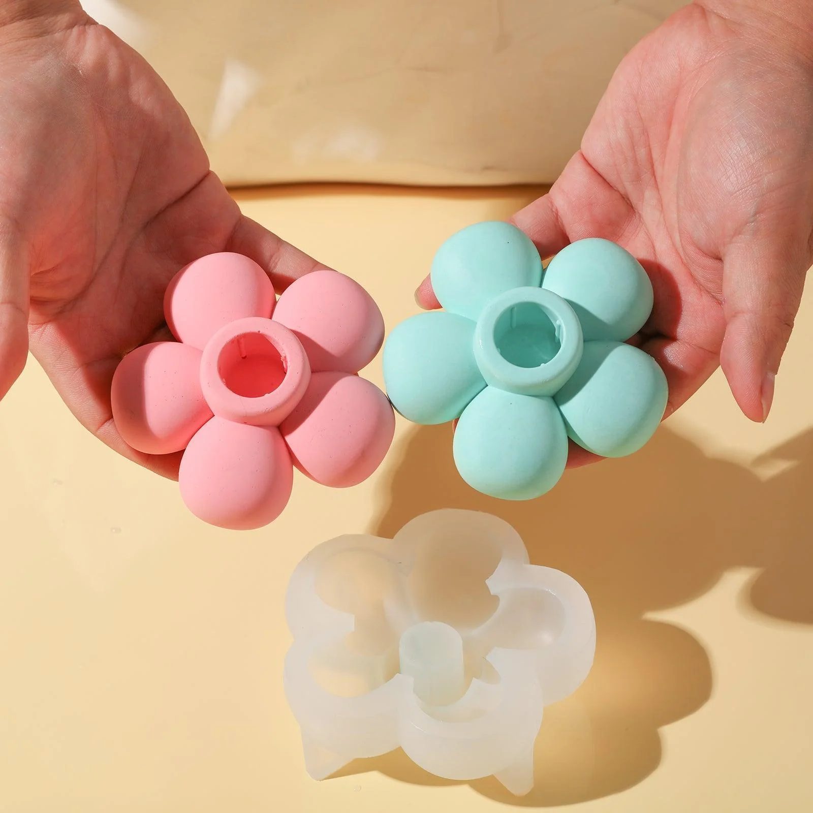 Floral Smile Face Taper Candle Holder Silicone Mold - Image 5