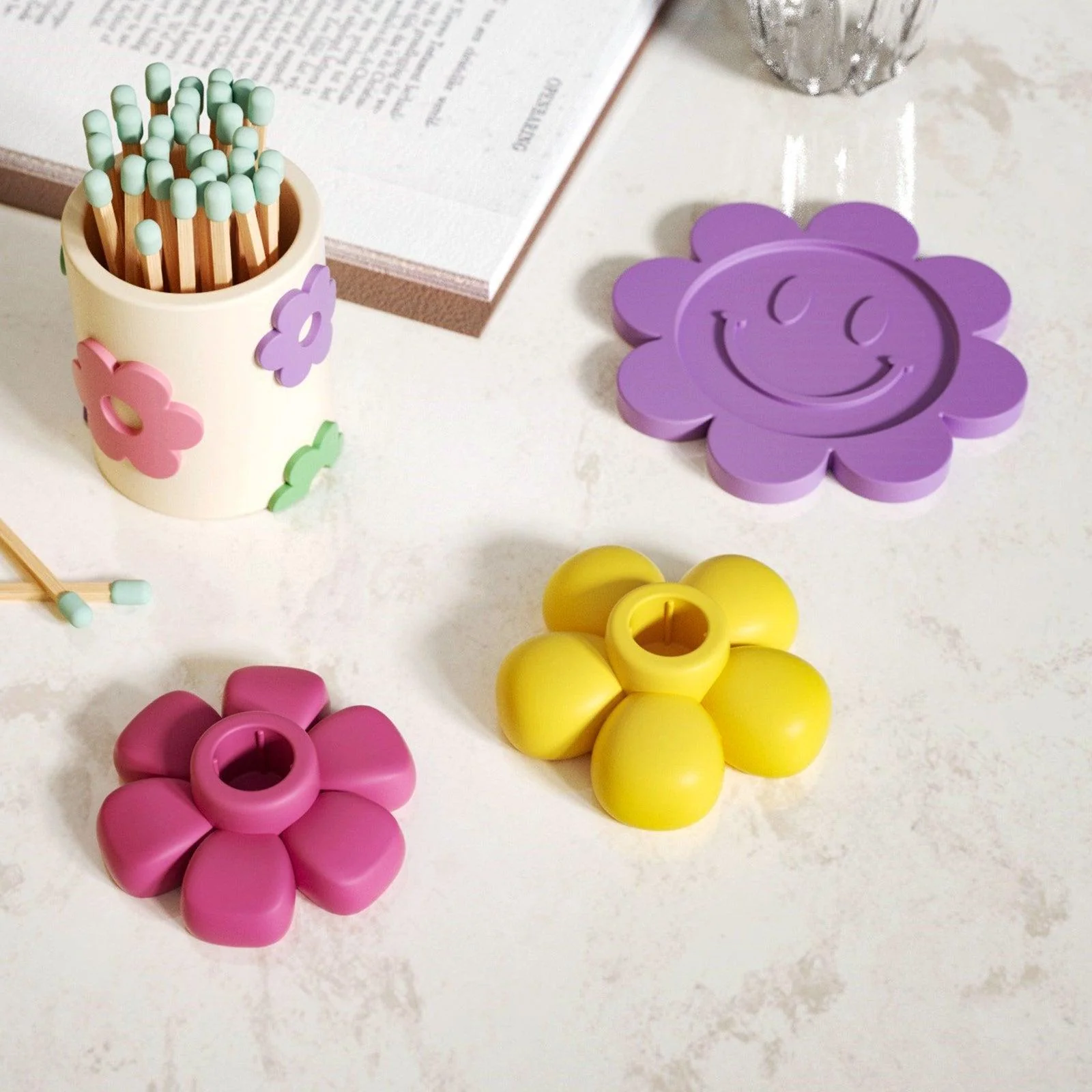 Floral Smile Face Taper Candle Holder Silicone Mold - Image 7