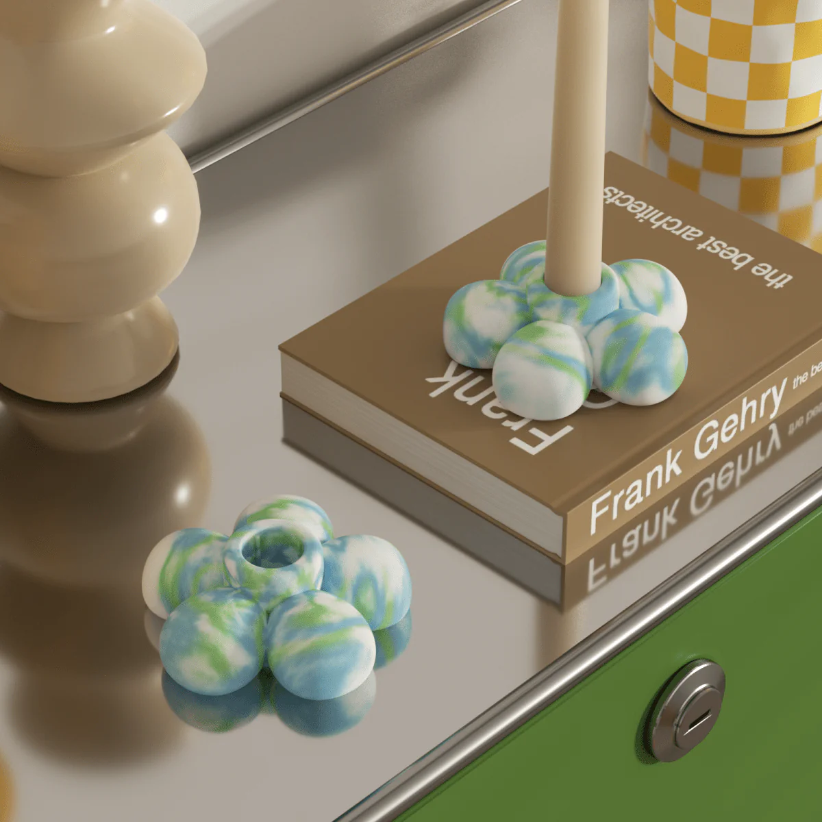 BLOSSOM Breeze Candle Holder - Sky Blue & Forest Green - Image 3