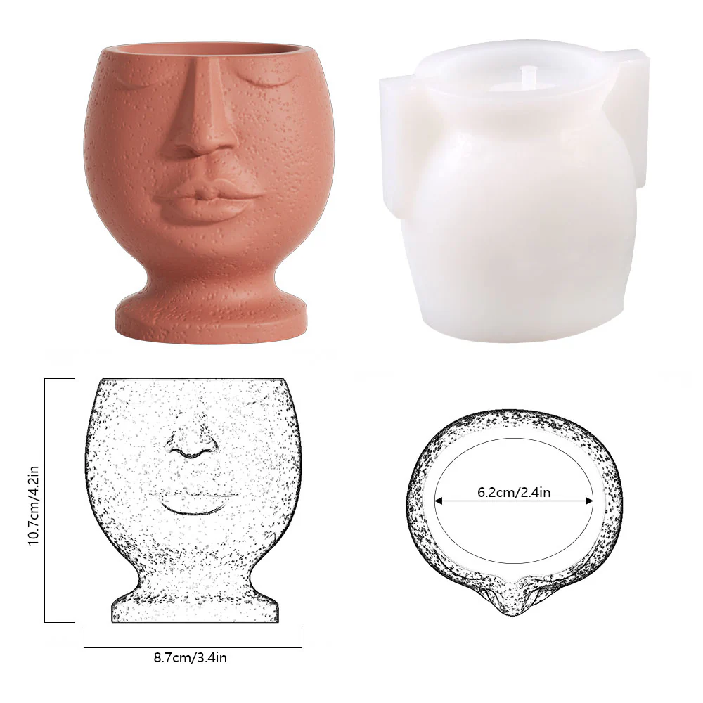 Human Face Cement Planter Silicone Mold Concrete Pot Mould - Image 8
