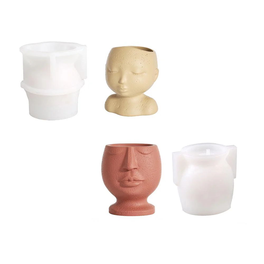 Human Face Cement Planter Silicone Mold Concrete Pot Mould - Image 9
