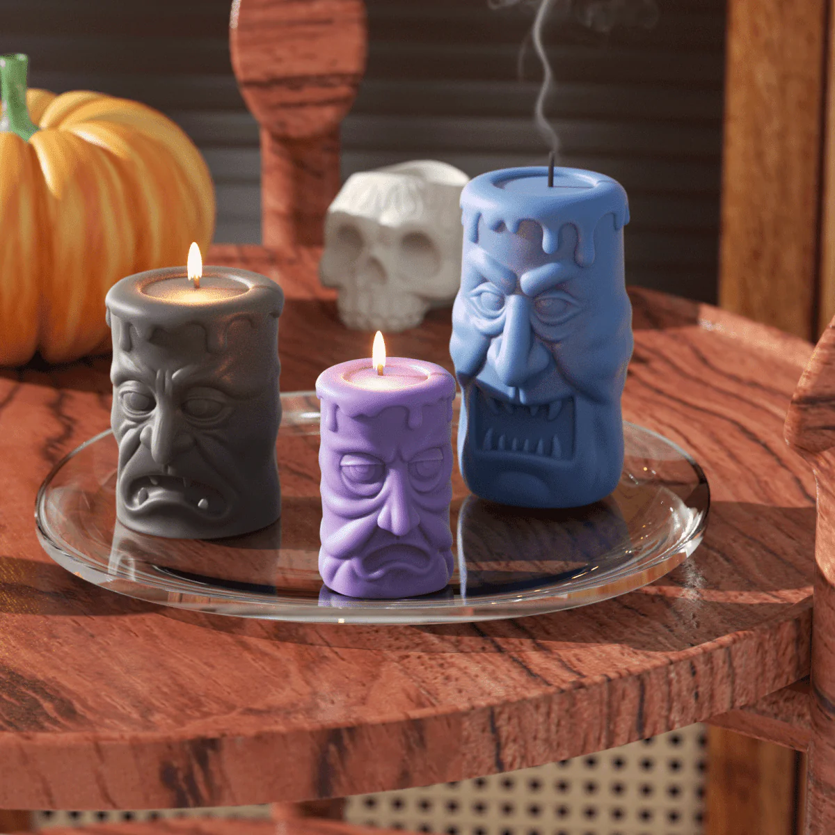 Gently Used Halloween Ghost Face Pillar Candle Mold Collection - Image 3