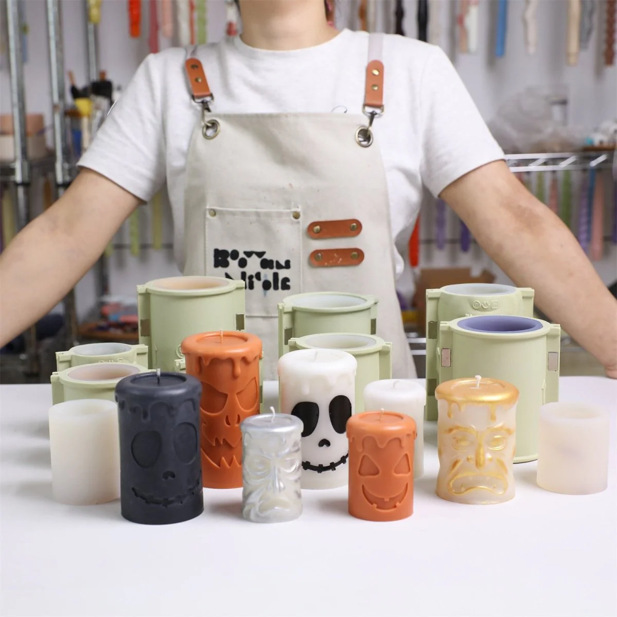 Gently Used Halloween Ghost Face Pillar Candle Mold Collection - Image 4