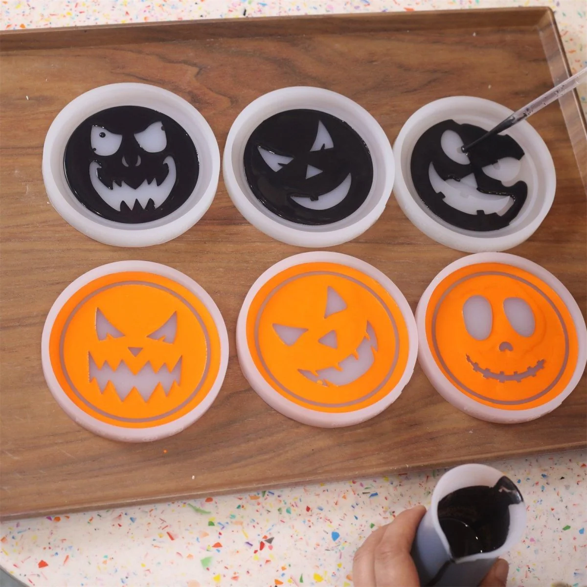 Gently Used Jack-O'-Lantern Faces Coaster Silicone Mold Collection - Image 3