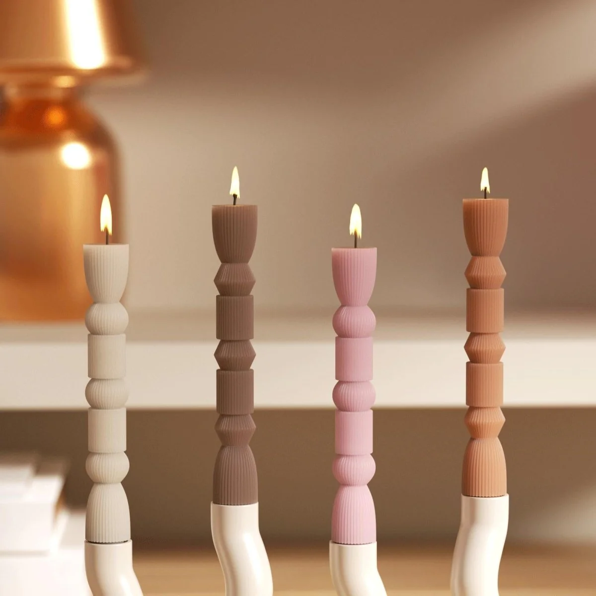 Geometric Hourglass Ribbed Taper Candle Silicone Mold - Image 5