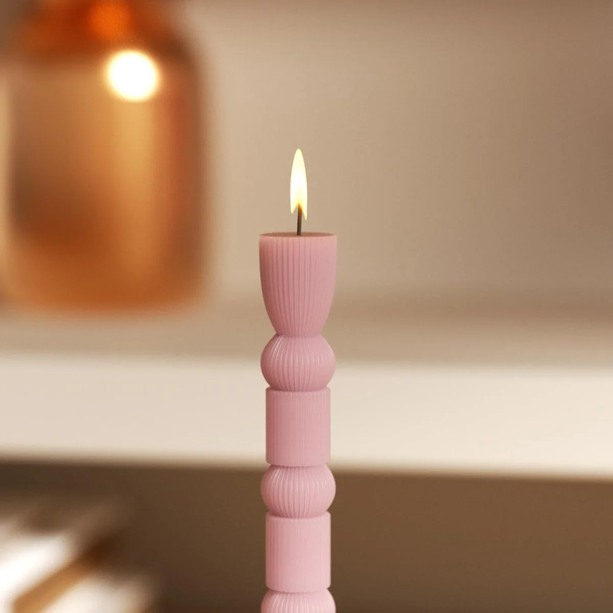 Geometric Hourglass Ribbed Taper Candle Silicone Mold - Image 6