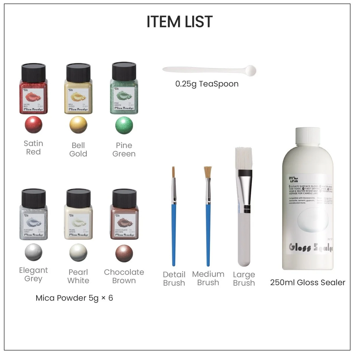 Glitter Colorable Acrylic Gloss Sealer Varnish with Mica Powder Kit- 6 of Christmas Colors - Image 10