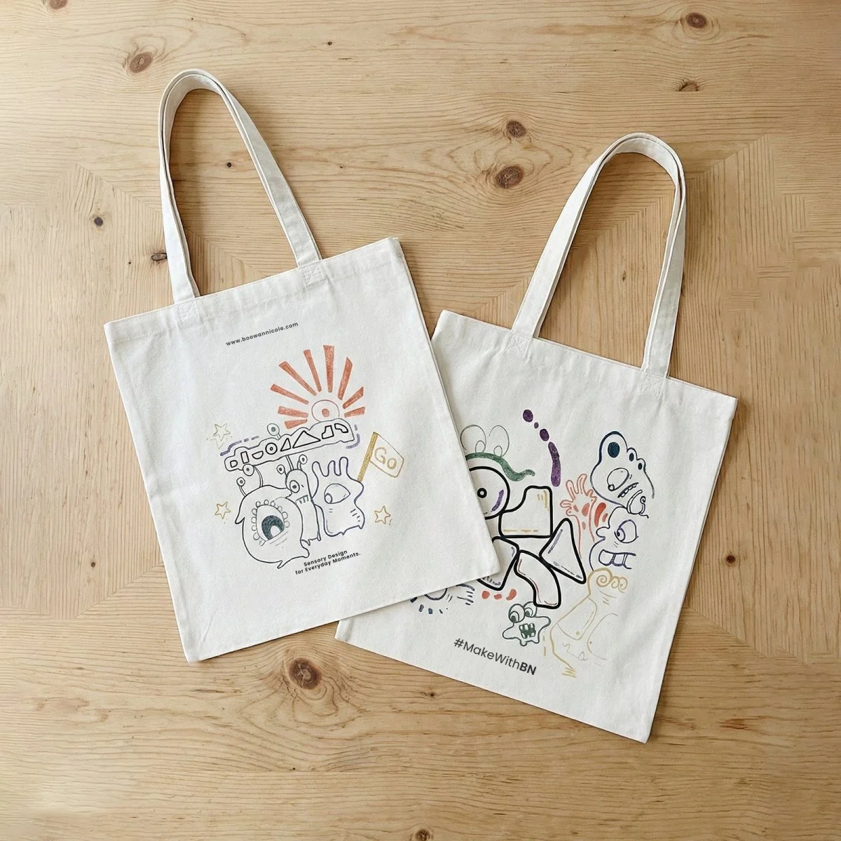 Artist Hand-Painted Canvas Tote Bag —— Little Monsters - Image 3