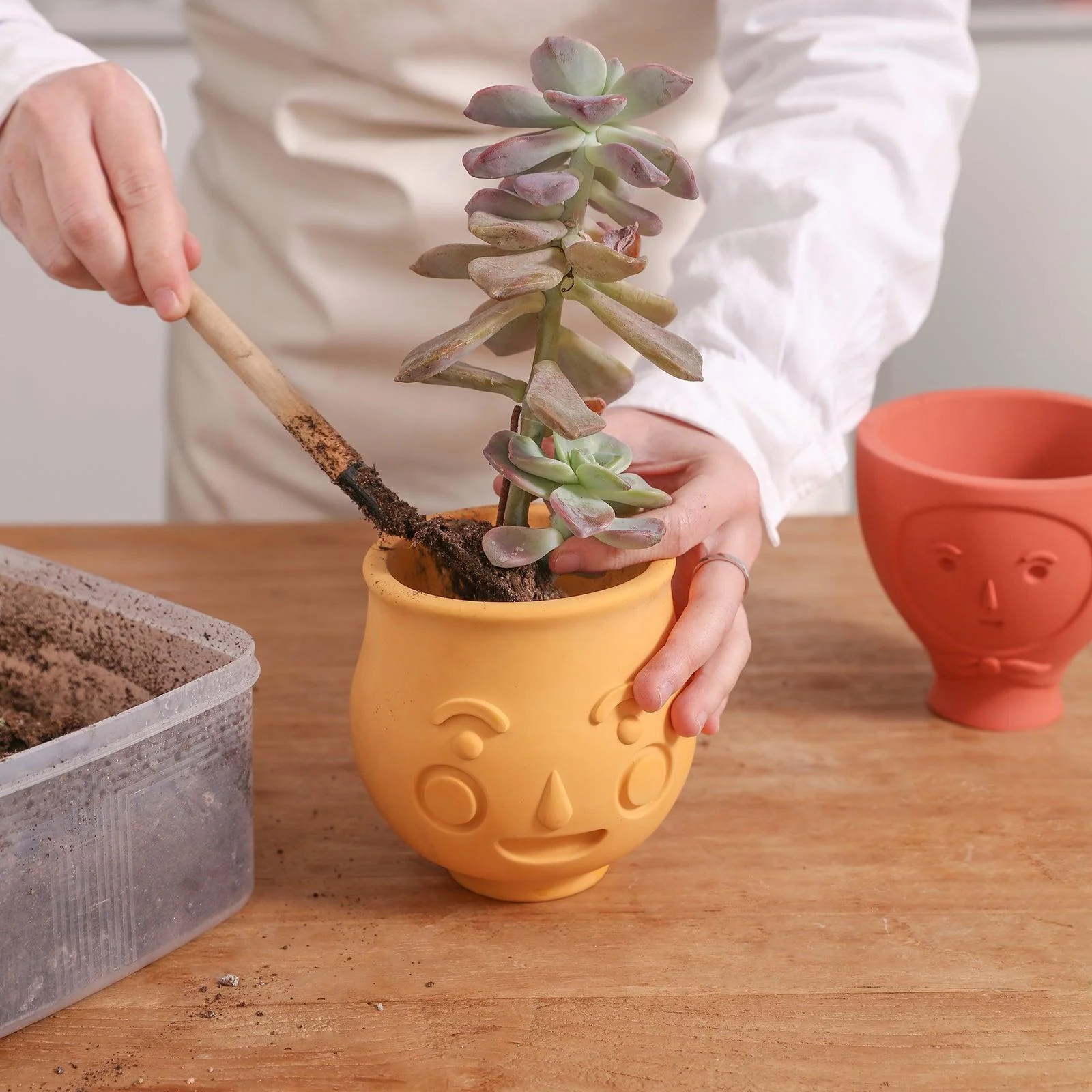 Concrete Cute Face Head Plant Pot Silicone Mold - Image 6