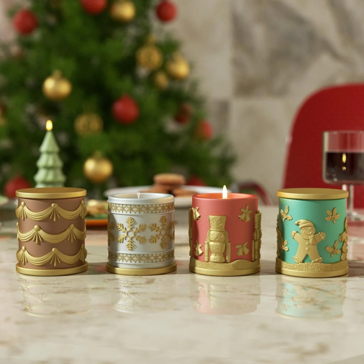 Large Joyful Christmas Tales Candle Jar Silicone Mold & 6.5oz Refill Silicone Mold Collection - Image 5