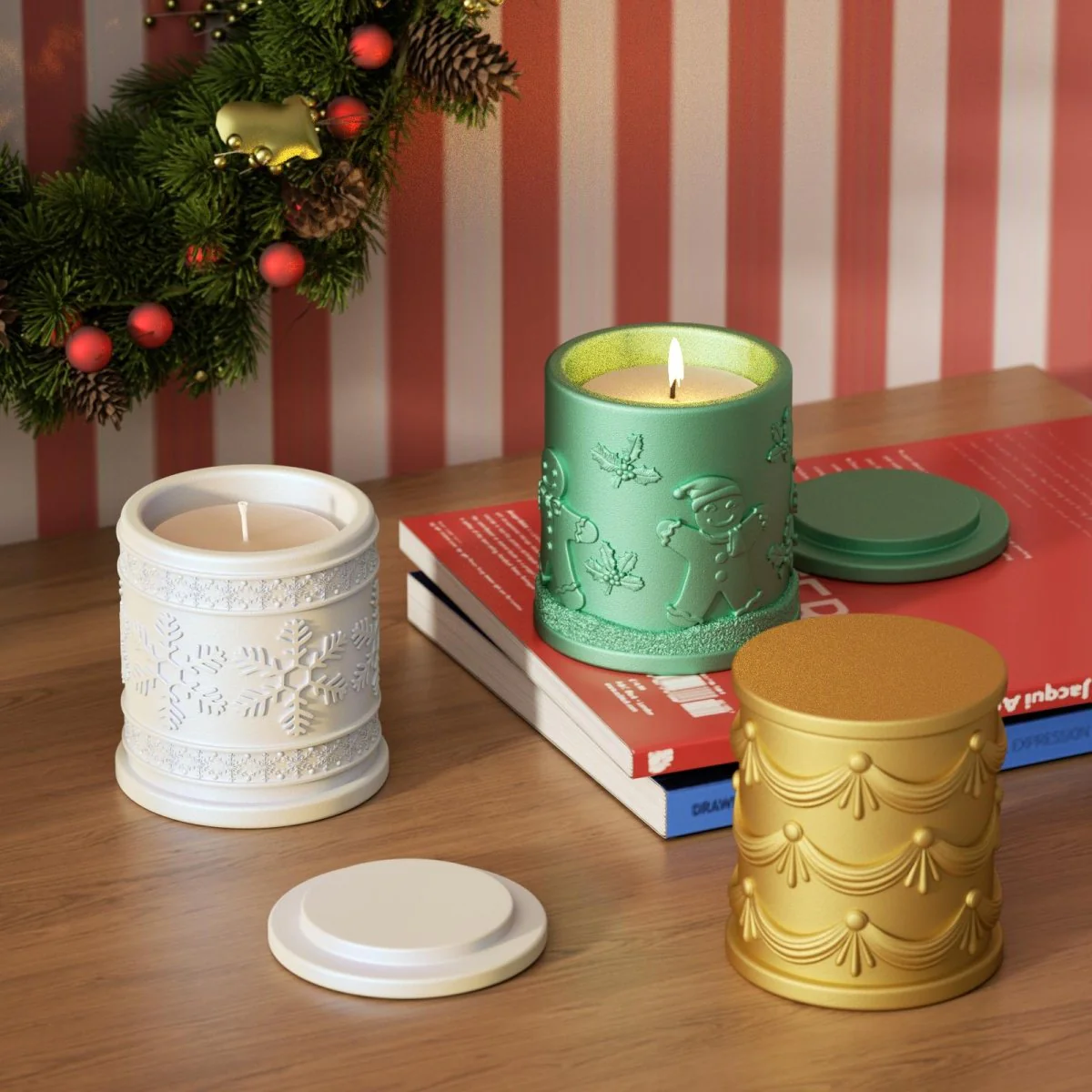 Large Joyful Christmas Tales Candle Jar Silicone Mold & 6.5oz Refill Silicone Mold Collection - Image 7