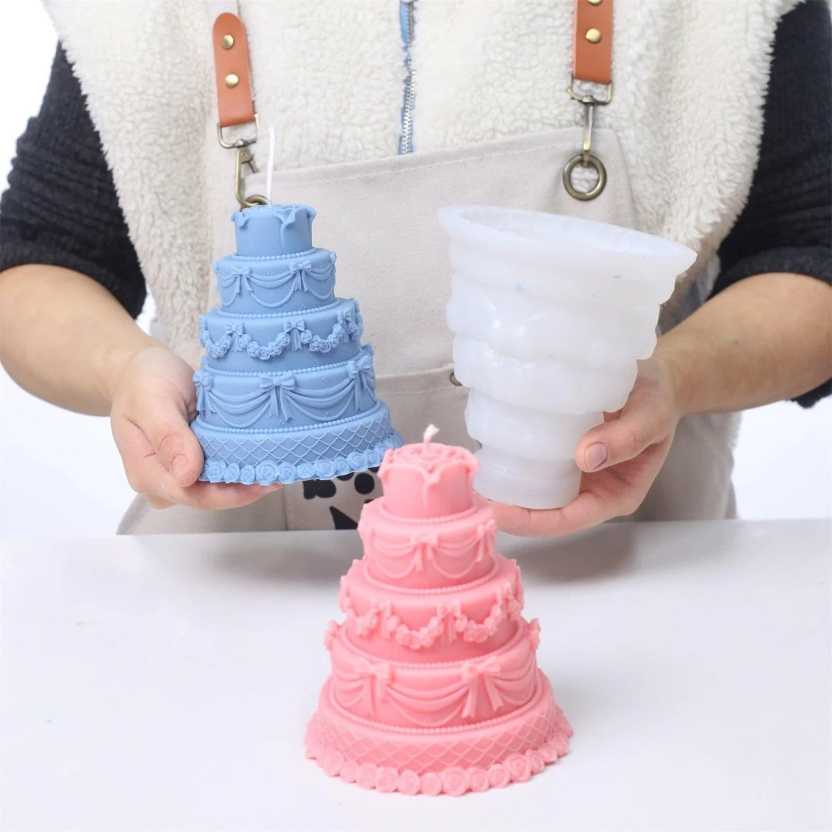 Four-tiered Large Flower & Bow Wedding Cake Candle Silicone Mold - Image 3