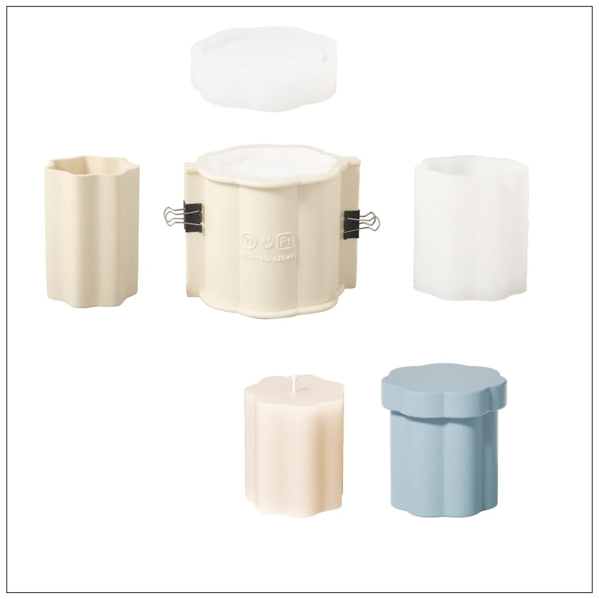 Medium Floral Column Candle Jar Silicone Mold with 15oz Candle Refill Mold - Image 11