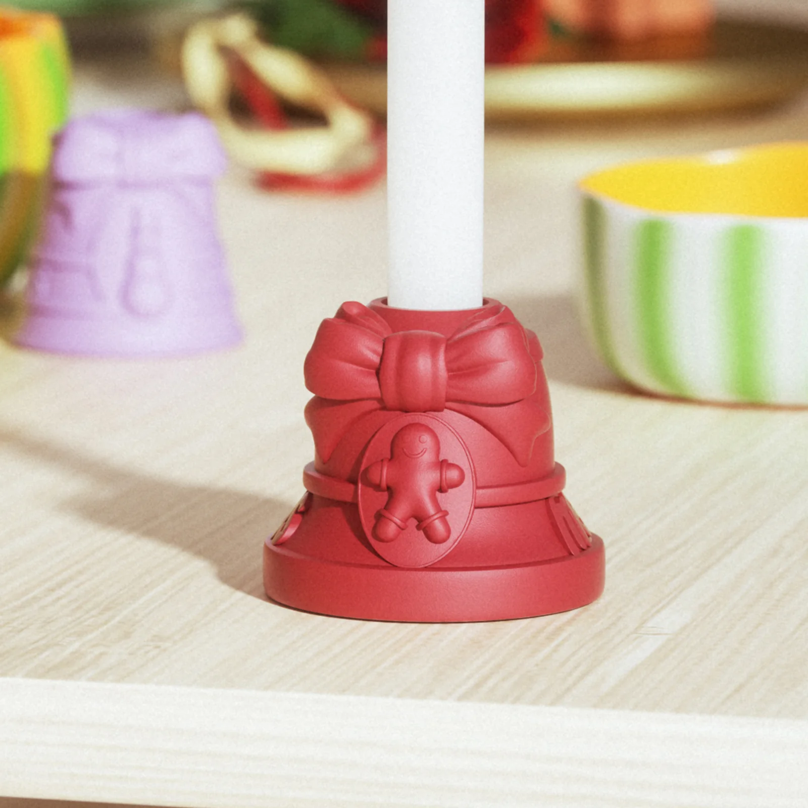 Gingerbread Man Christmas Bell Taper Candle Holder Silicone Mold - Image 4