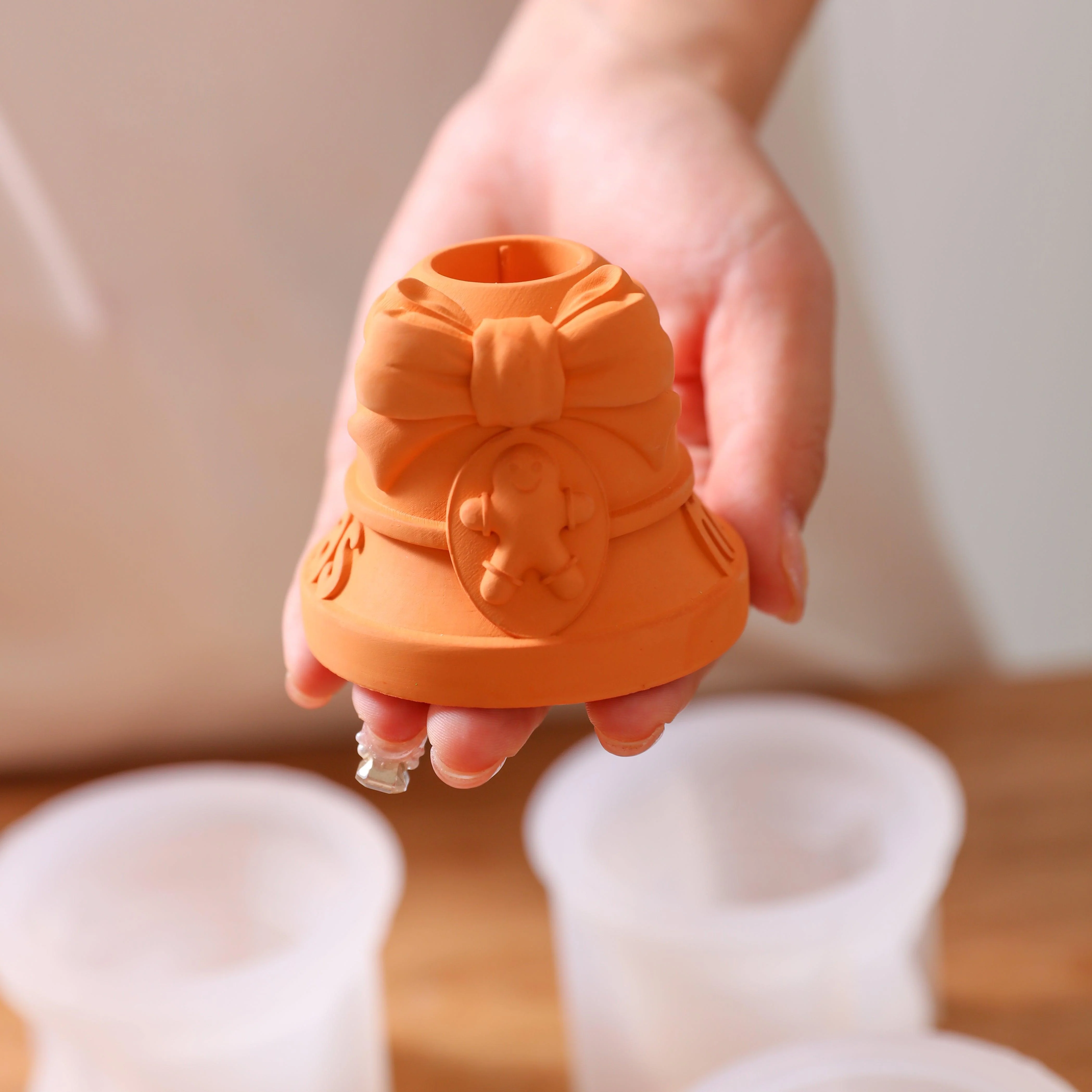 Gingerbread Man Christmas Bell Taper Candle Holder Silicone Mold - Image 5