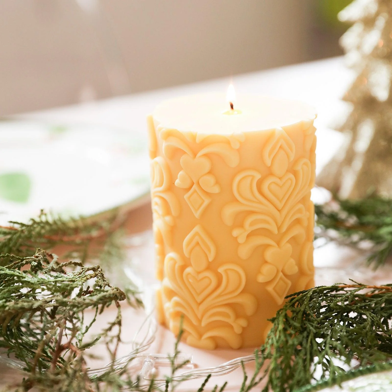 Short Elegance Patterned Relief Pillar Candle Silicone Mold - Image 6