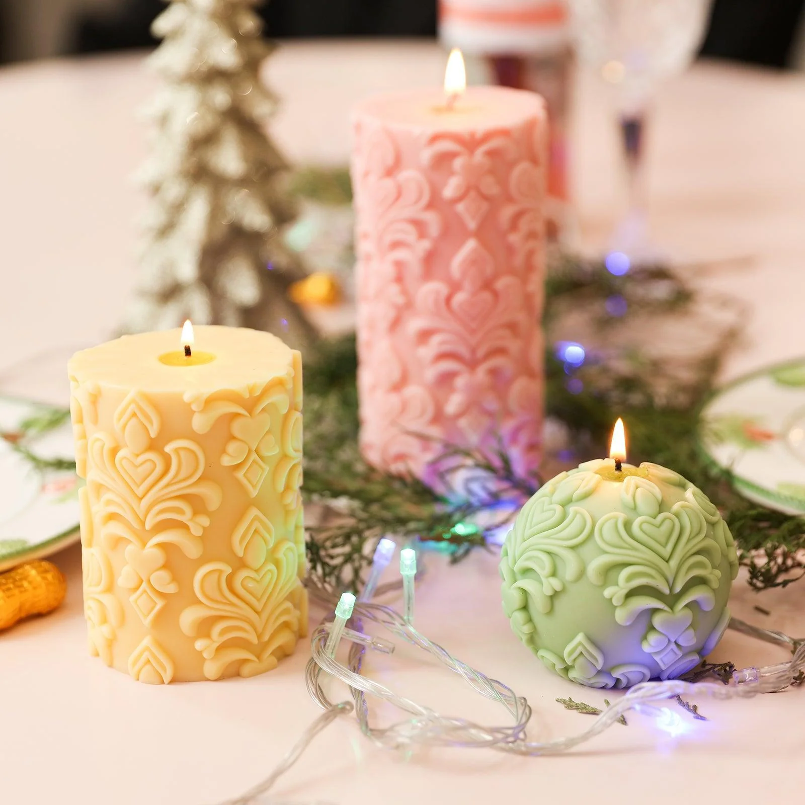 Short Elegance Patterned Relief Pillar Candle Silicone Mold - Image 7