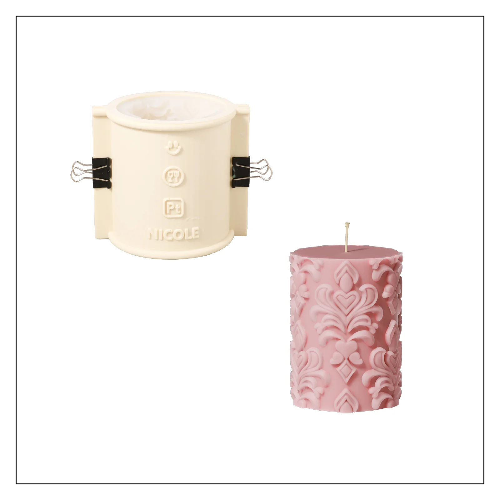 Short Elegance Patterned Relief Pillar Candle Silicone Mold - Image 9