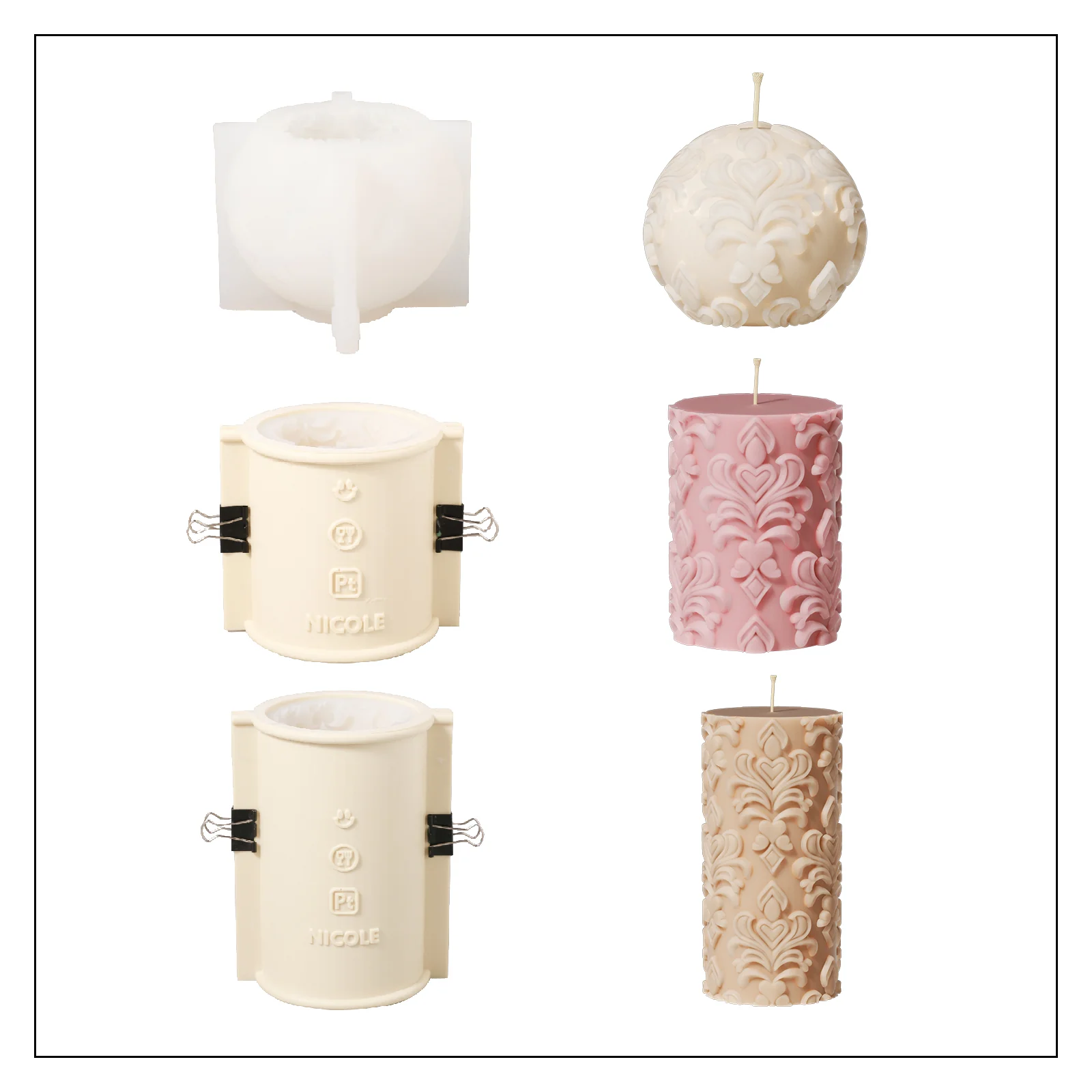 Tall Elegance Patterned Relief Pillar Candle Silicone Mold - Image 10