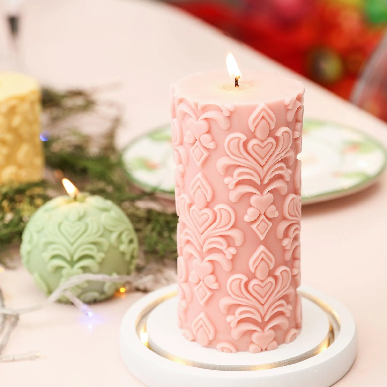 Tall Elegance Patterned Relief Pillar Candle Silicone Mold - Image 5