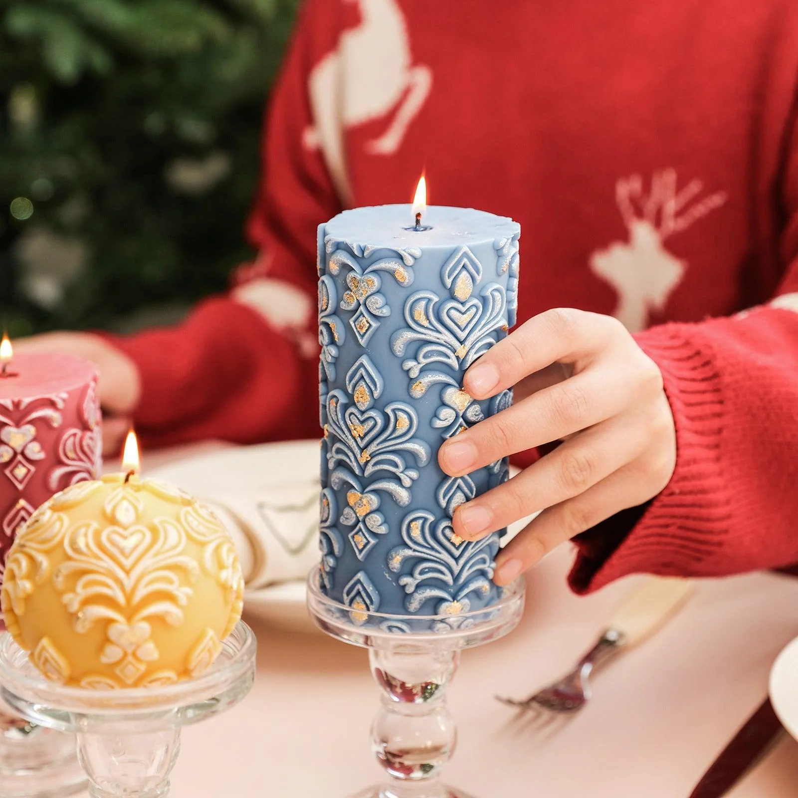 Tall Elegance Patterned Relief Pillar Candle Silicone Mold - Image 6