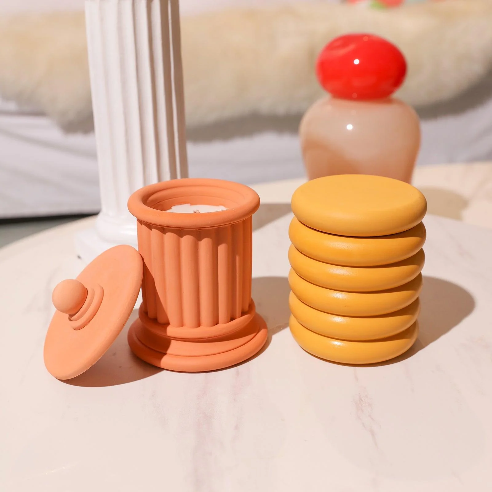 Concrete Candle Jar with Lid Silicone Mold - Image 6