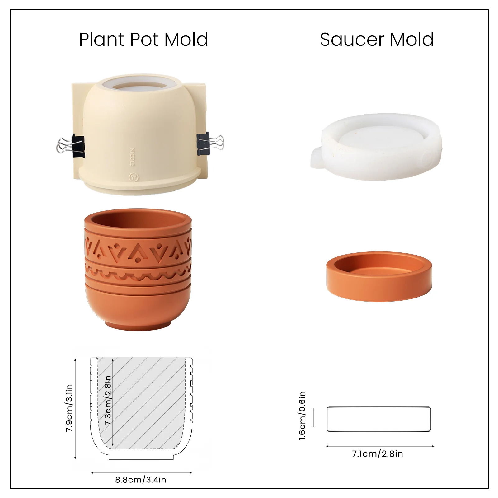 Concrete Pattern Plant Pot and Tray Silicone Mold - Image 10