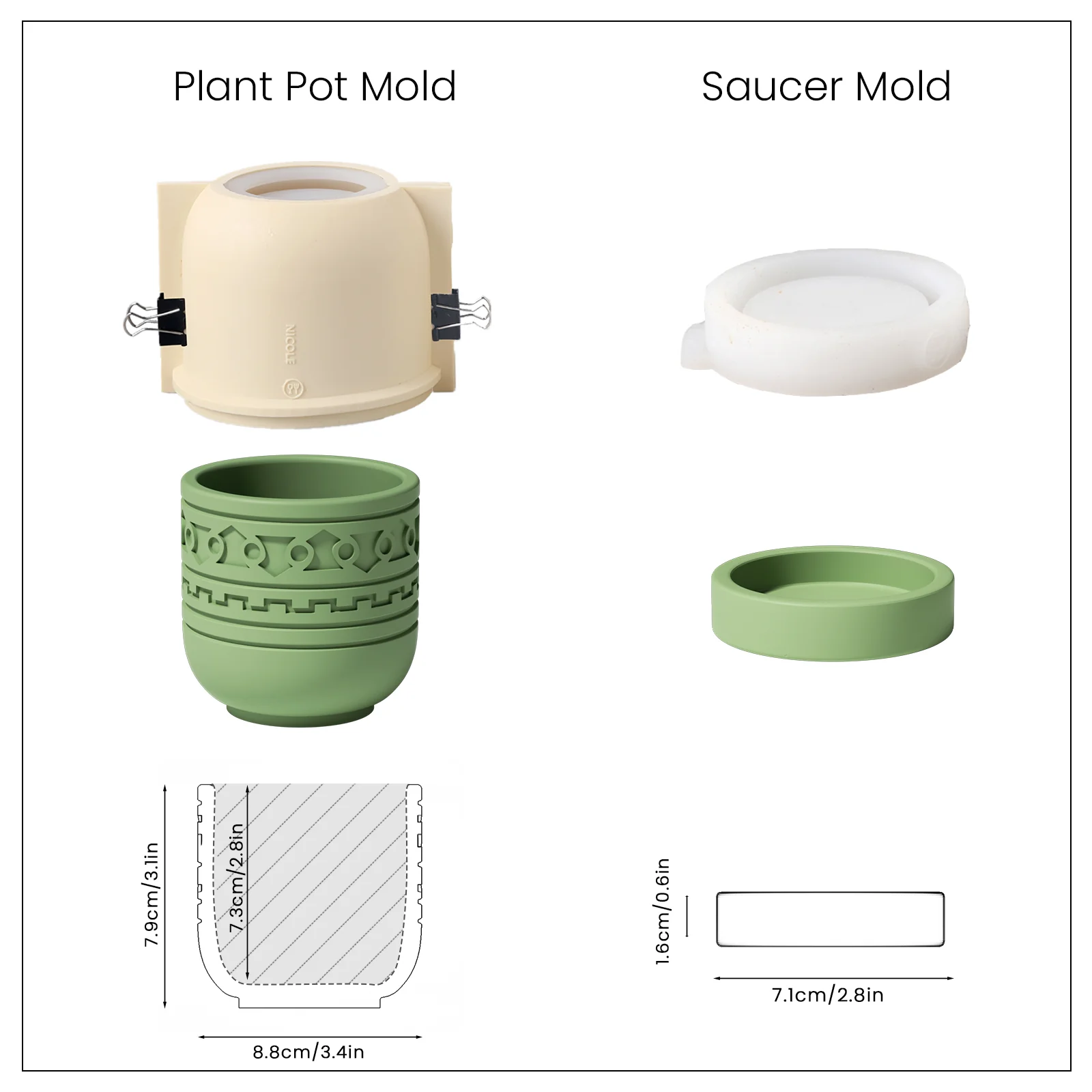 Concrete Pattern Plant Pot and Tray Silicone Mold - Image 11