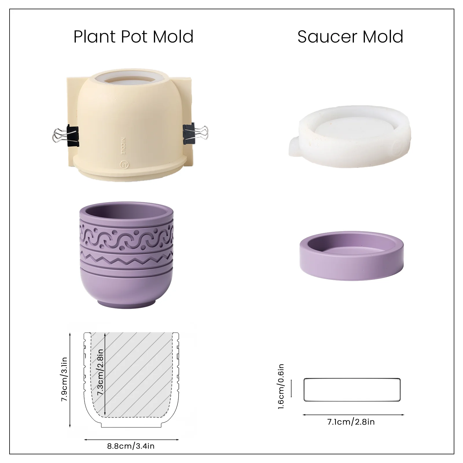 Concrete Pattern Plant Pot and Tray Silicone Mold - Image 12