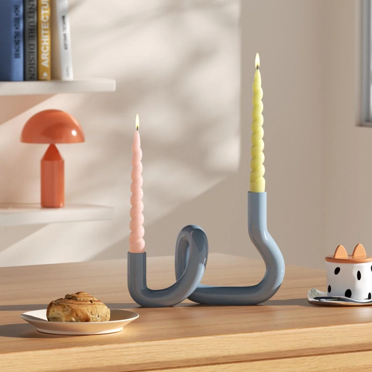 PLAY Spiral Taper Candle - Set of 2 - Pastel Pink & Lemon Yellow - Image 4