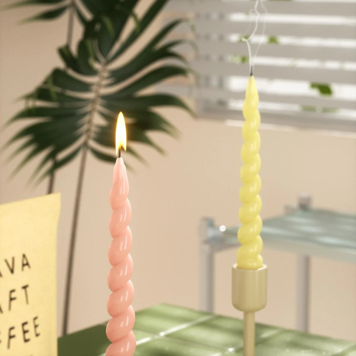 PLAY Spiral Taper Candle - Set of 2 - Pastel Pink & Lemon Yellow - Image 5