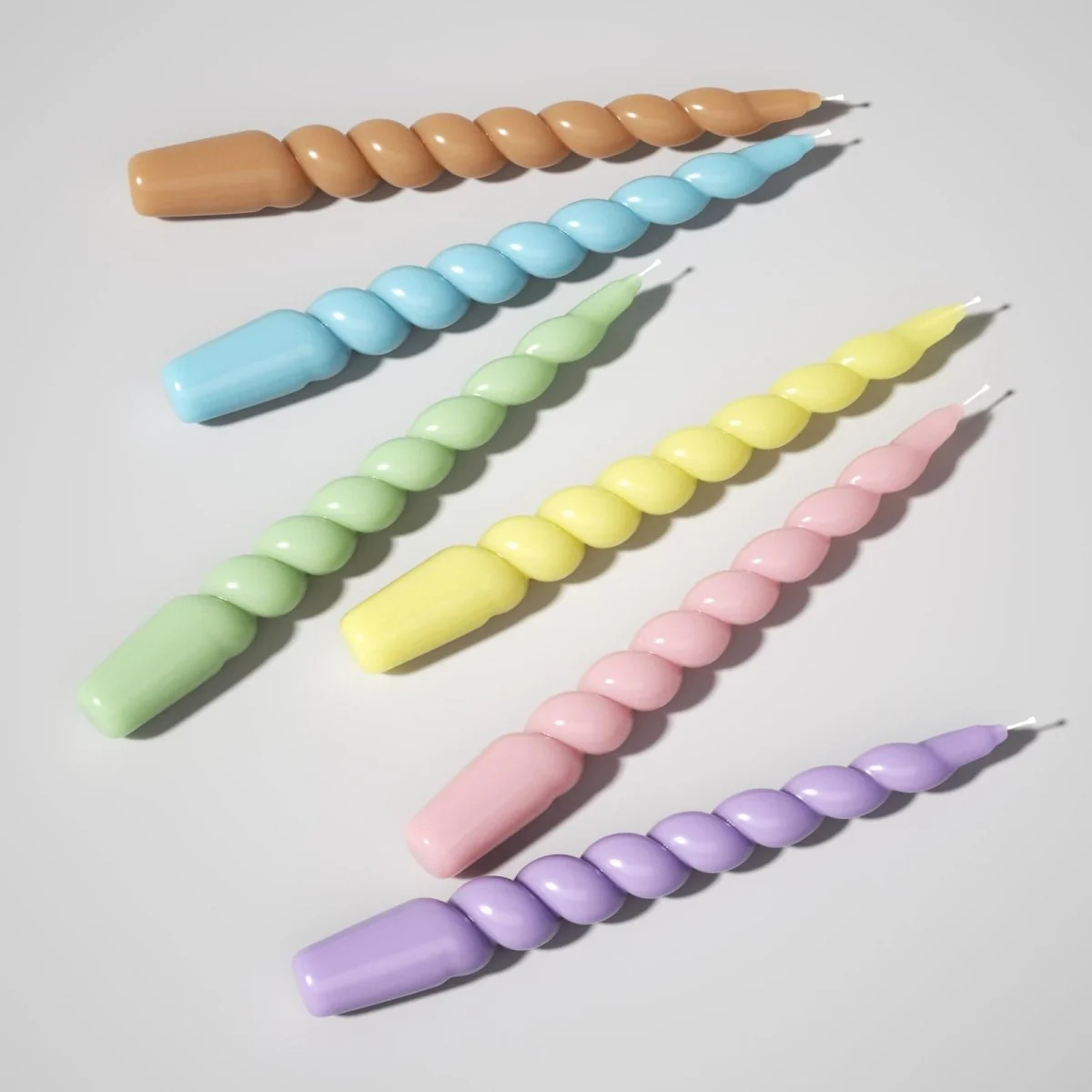PLAY Spiral Taper Candle - Set of 2 - Pastel Pink & Lemon Yellow - Image 6