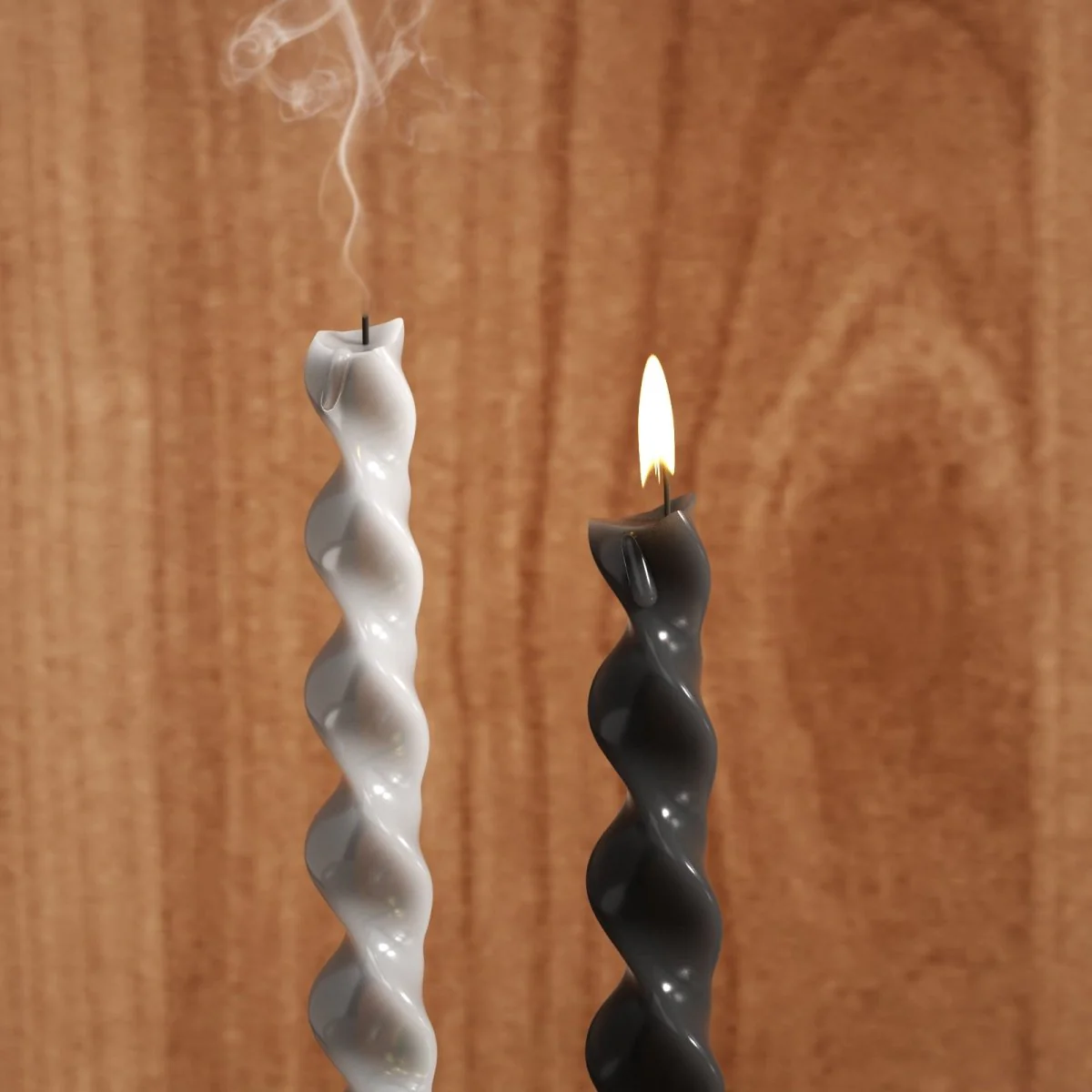 PLAY Spiral Taper Candle - Set of 2 - Midnight Ebony Black & Pebble Grey - Image 3