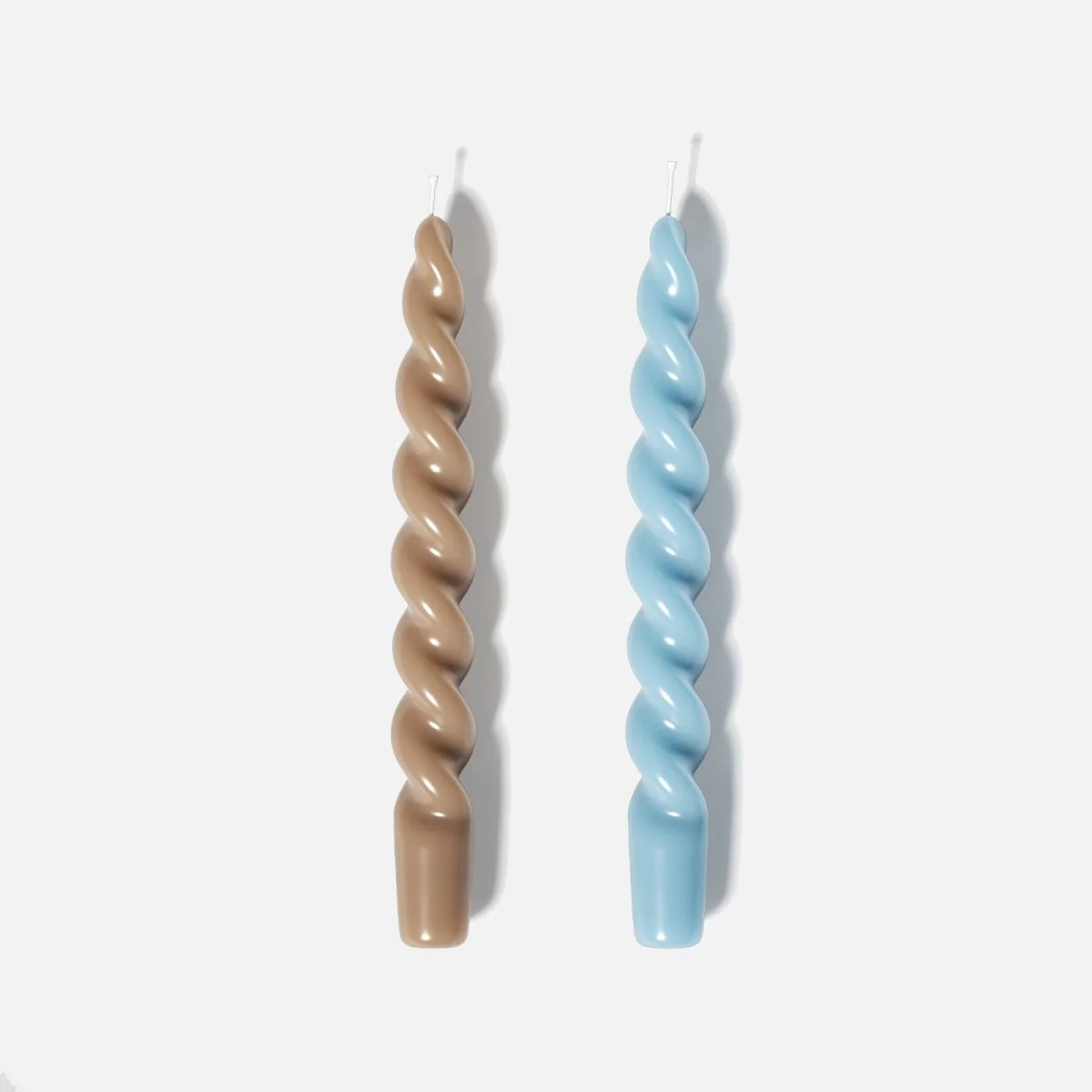 PLAY Spiral Taper Candle - Set of 2 - Morning Mist Blue & Almond Latte