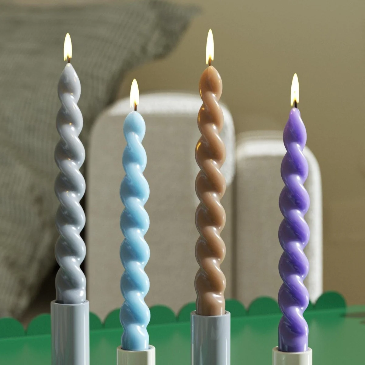 PLAY Spiral Taper Candle - Set of 2 - Morning Mist Blue & Almond Latte - Image 3