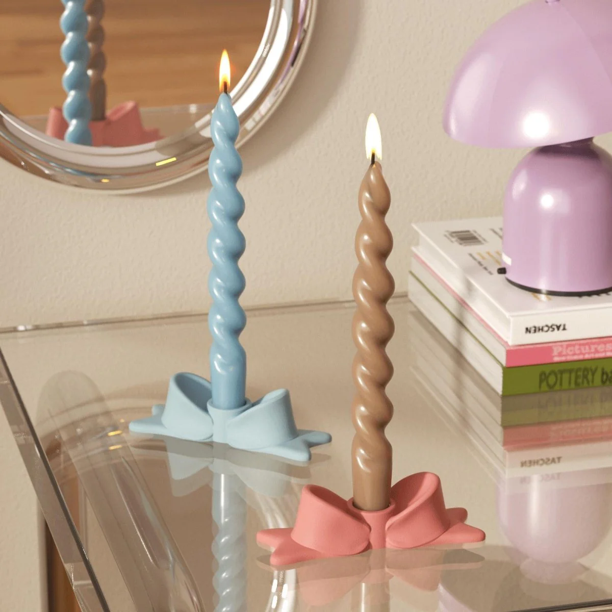 PLAY Spiral Taper Candle - Set of 2 - Morning Mist Blue & Almond Latte - Image 4