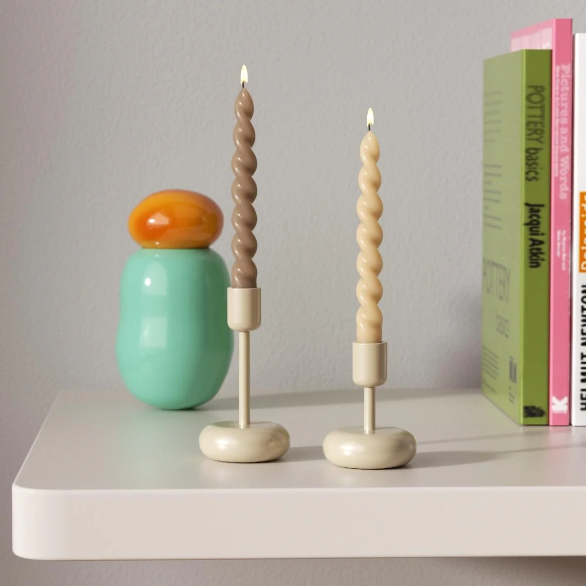 PLAY Spiral Taper Candle - Set of 2 - Buttercream Yellow & Chestnut Brown - Image 4