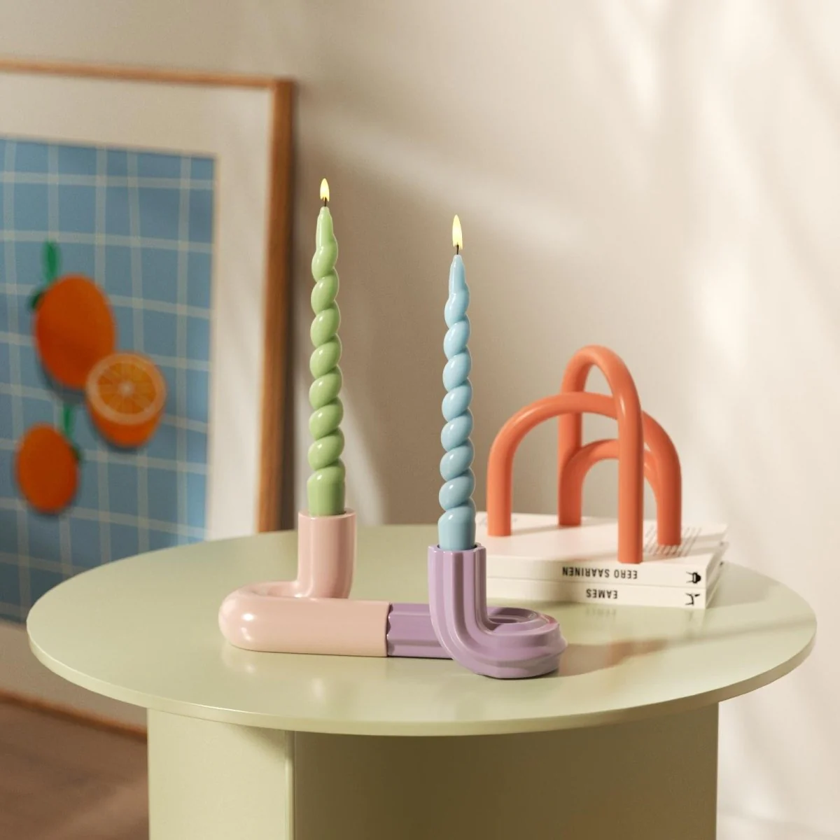 PLAY Spiral Taper Candle - Set of 2 - Oceanic Sky Blue & Spring Bud Green - Image 2